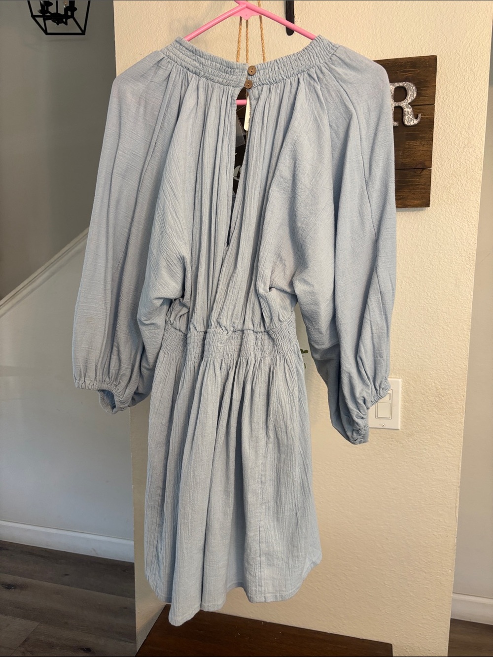Free People Light Blue Smocked V-Neck Peasant Dress - Picture 3 of 3